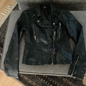 Free people vegan leather moto/bomber/biker coat. Black